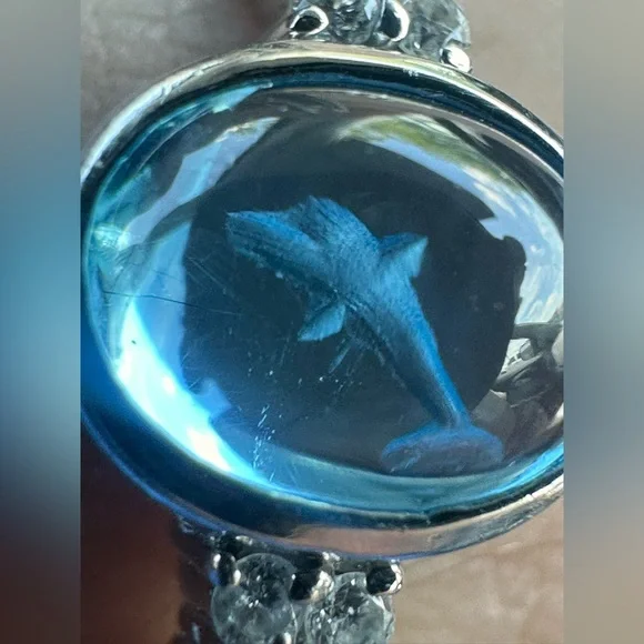 Diamond and Topaz Dolphin Intaglio Fish Marine Ocean Solid Gold Whale Shark - Picture 14 of 17
